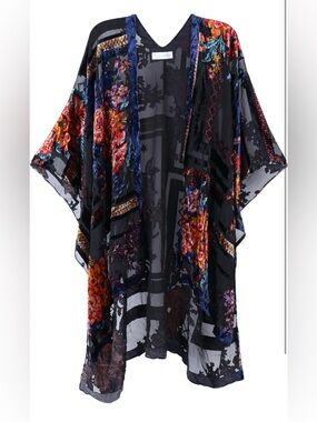 Women's Burnout Velvet Kimono Long Cardigan Cover Up Casual Outfit